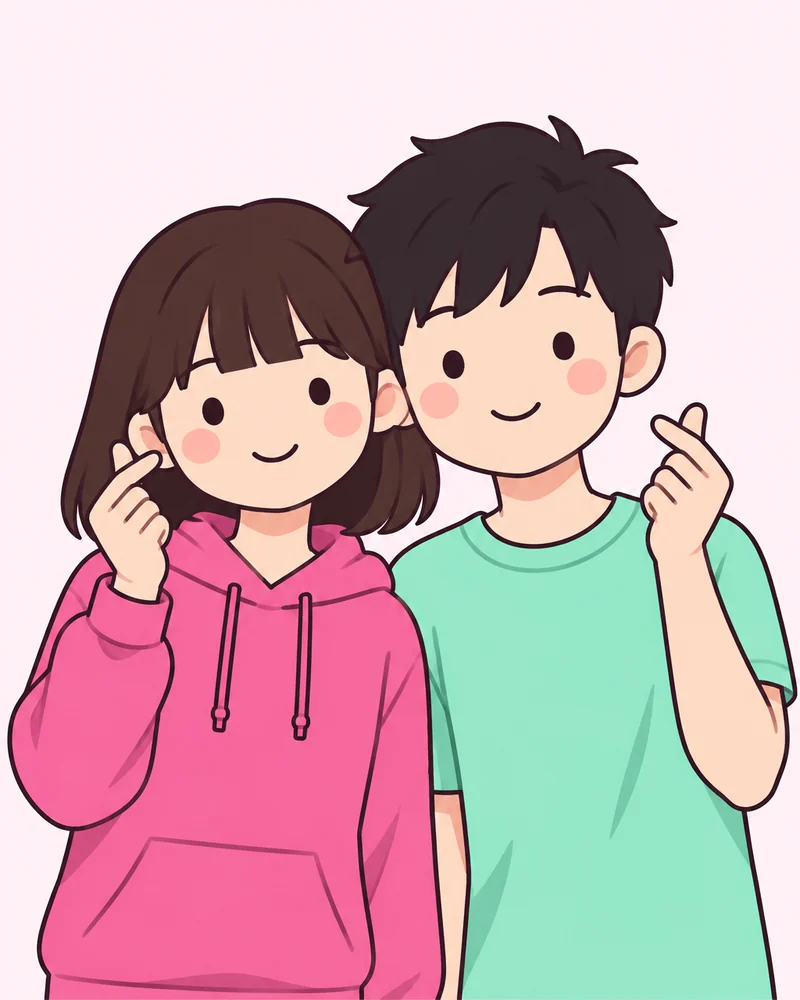 볼 맞대고 손가락 하트 포즈 그림