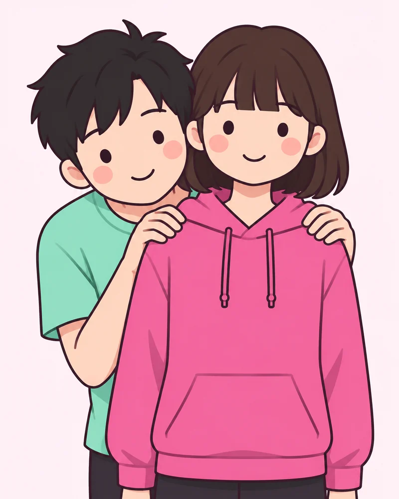 뒤에서 어깨에 턱 얹기 포즈 그림