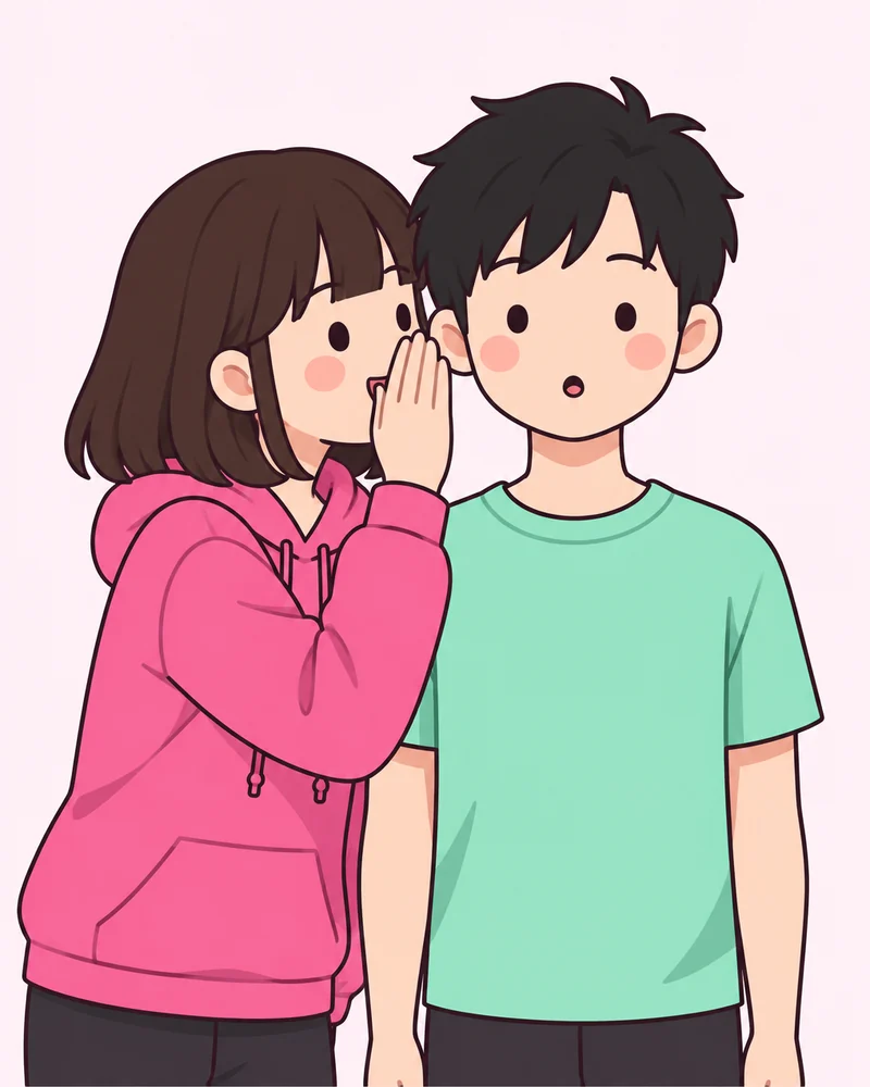 귓속말하는 척 포즈 그림