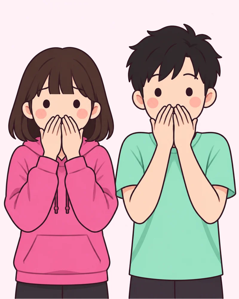 놀란 얼굴로 입 가리기 포즈 그림