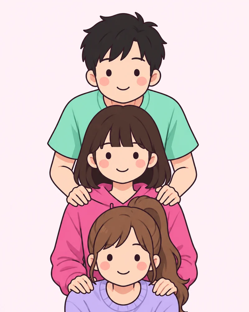 얼굴 세 층 쌓기 (위·가운데·아래) 포즈 그림