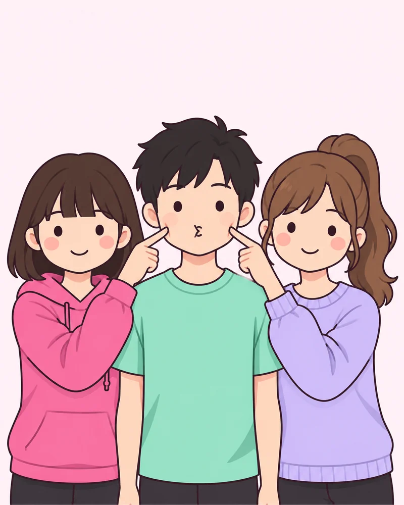 가운데 사람 양 볼 찌르기 포즈 그림