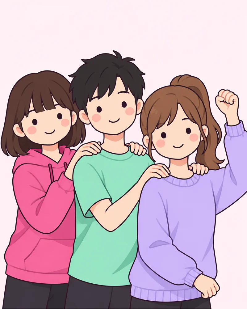 기차놀이 (앞사람 어깨 잡기) 포즈 그림