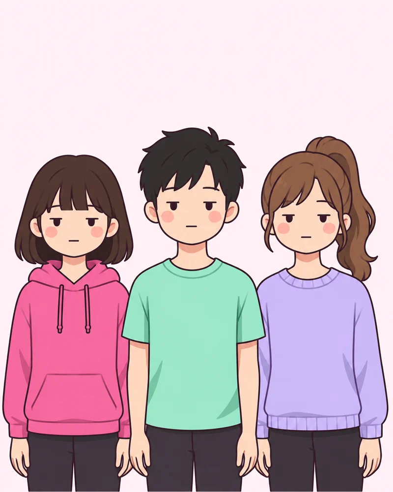똑같이 멍한 표정 포즈 그림