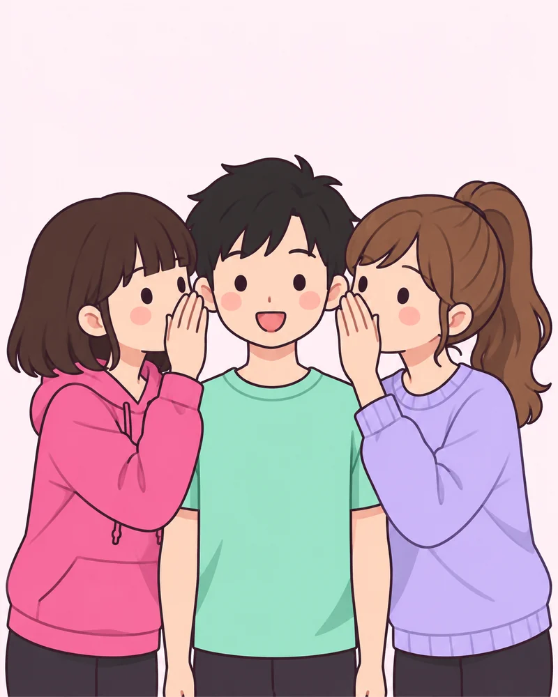 양쪽에서 가운데에 귓속말 포즈 그림