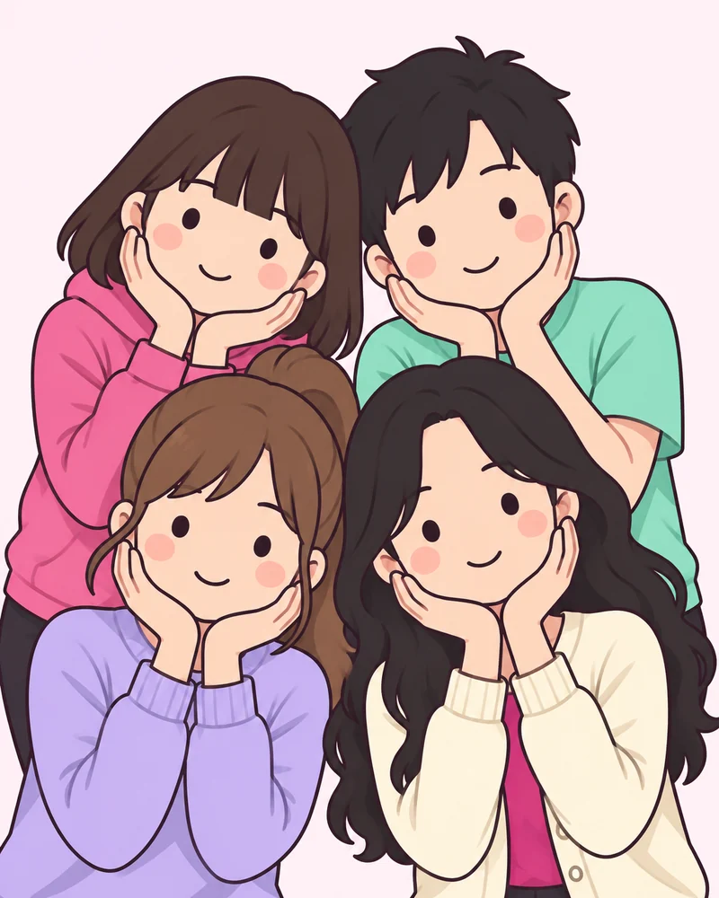 머리를 가운데로 모아 꽃잎 포즈 그림