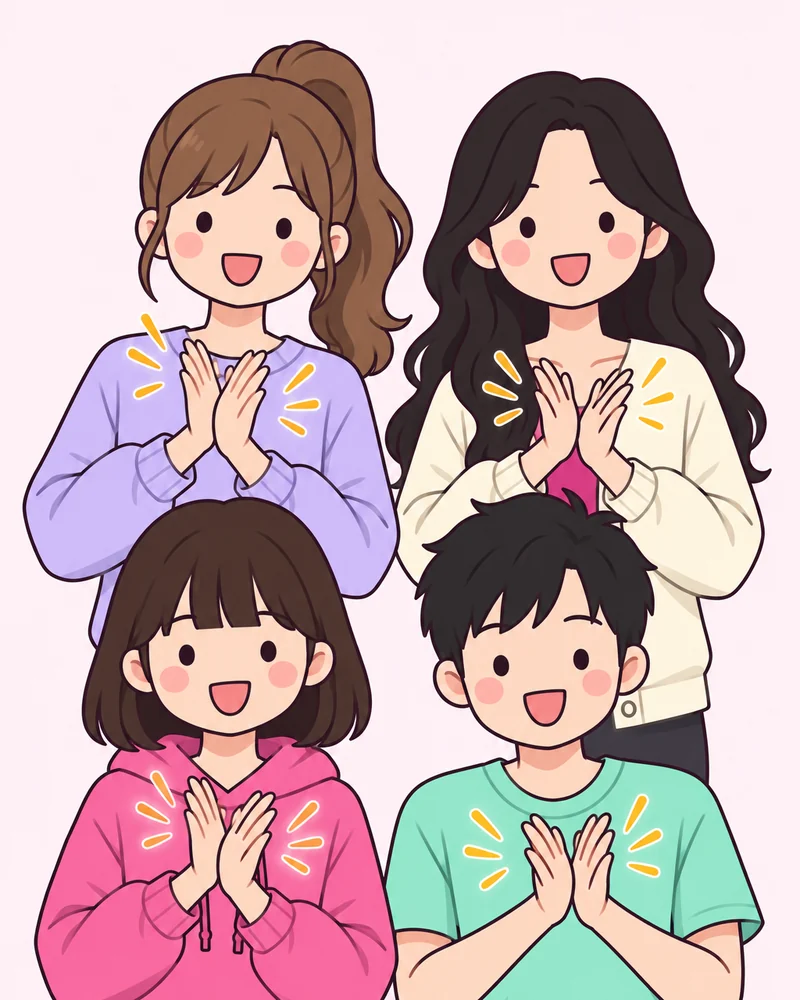박수 치는 순간 멈춤 포즈 그림