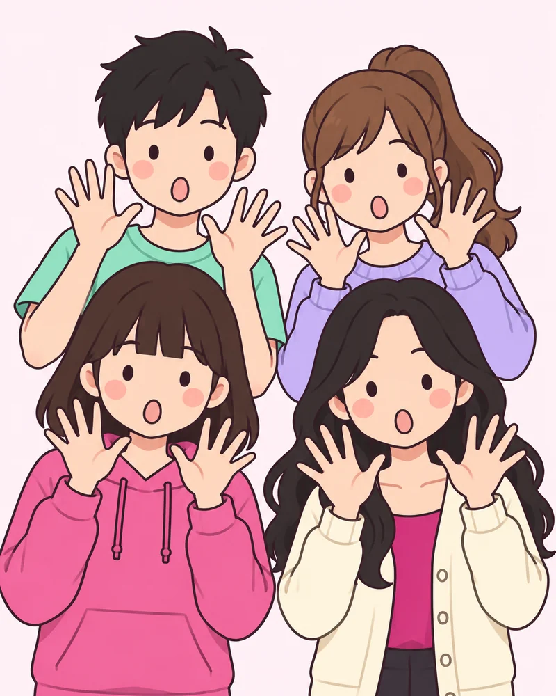 다 같이 놀란 얼굴 포즈 그림