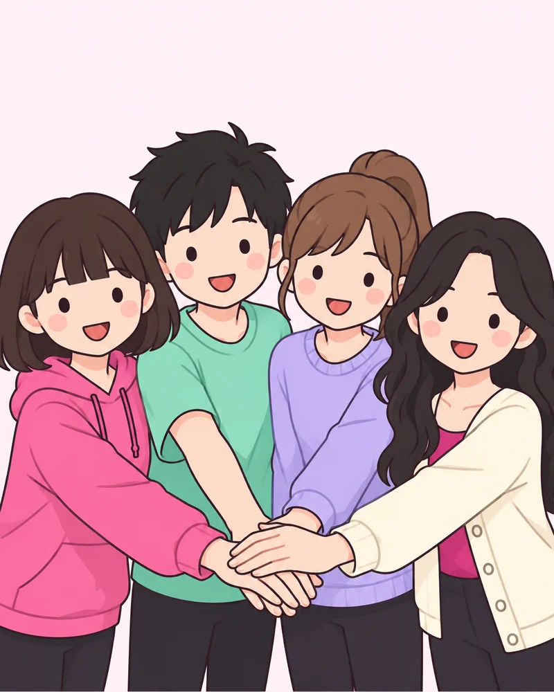 손 겹쳐 파이팅 포즈 그림